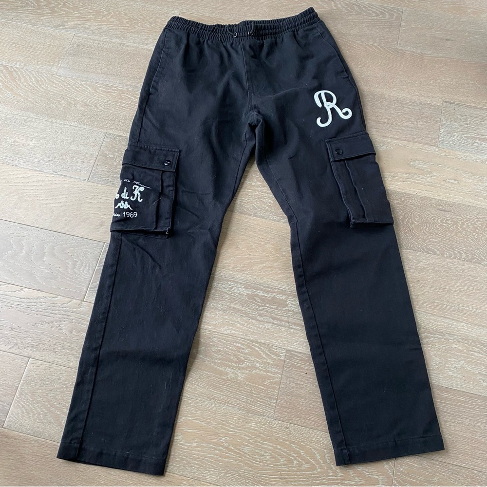 Kappa Italian elastic drawstring waist embroidered black cargo pants euro L us M